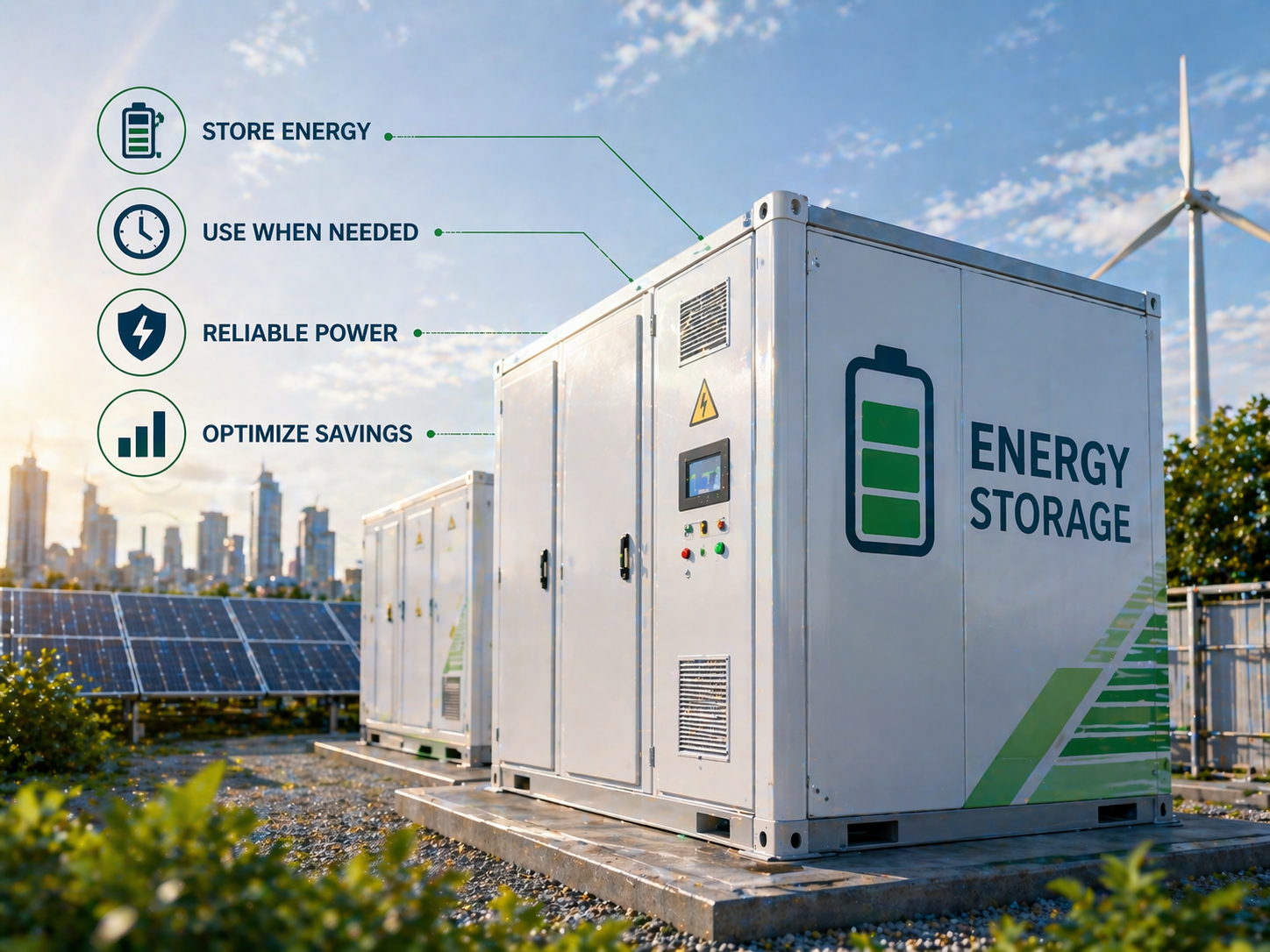 Battery energy storage container installed beside solar panels